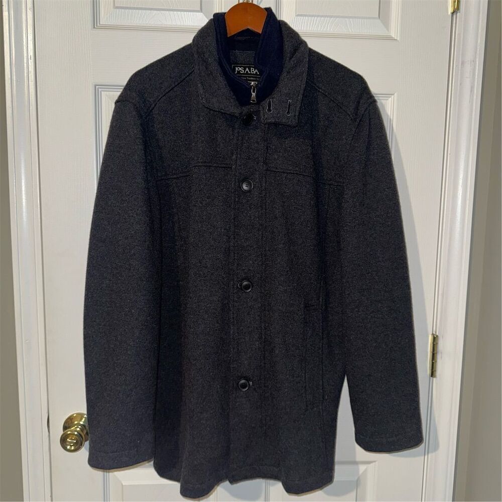 Jos. A.‎ Bank Men's Tailored Fit Charcoal Gray Wool Blend Overcoat L Car Jacket